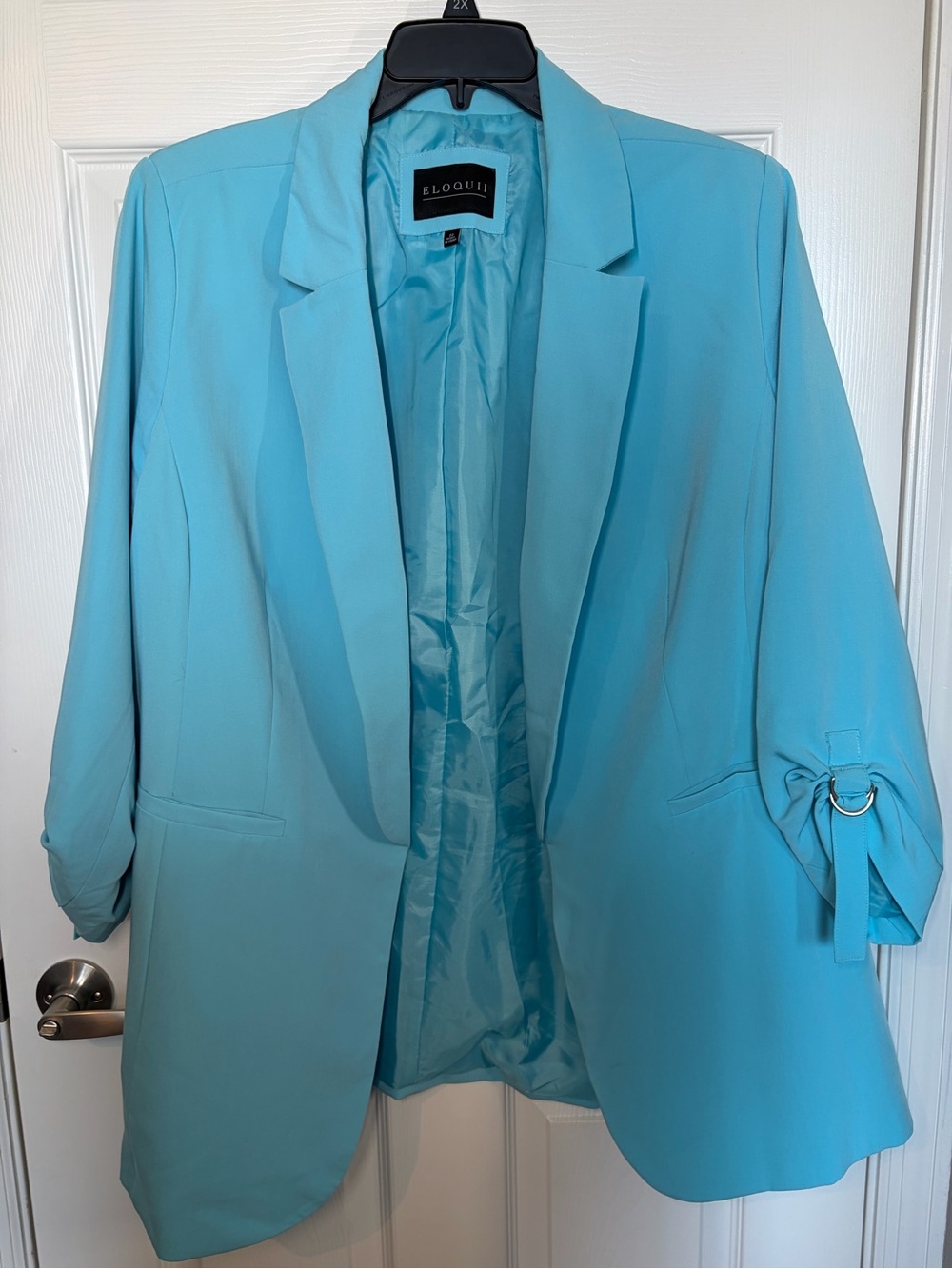 Eloquii Aqua Blue Womens Plus Size Open-Front Blazer